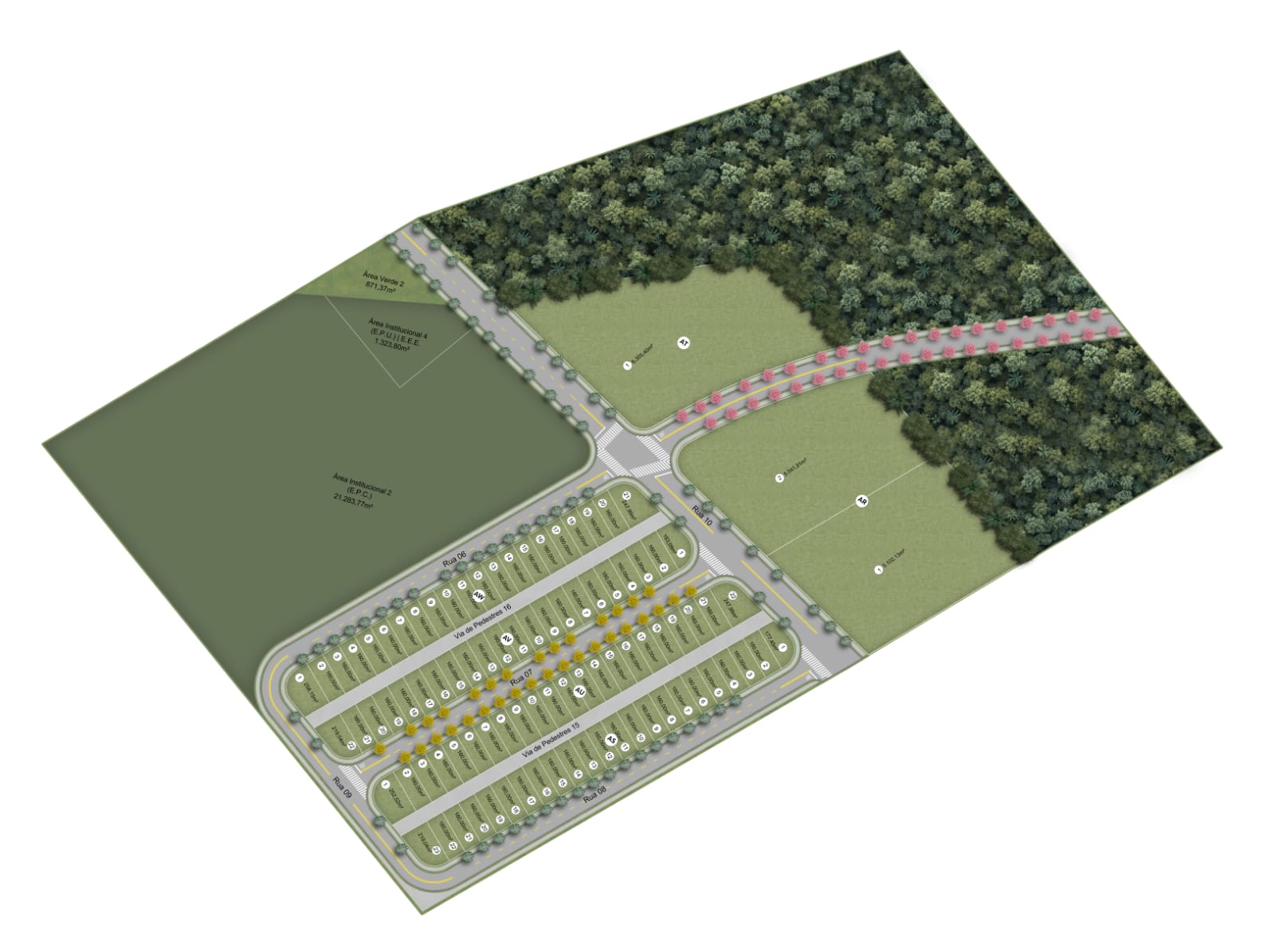 Loteamento Aurora Sumaré — planta de implantação com os 80 lotes, áreas verdes e áreas institucionais, em Sumaré/SP