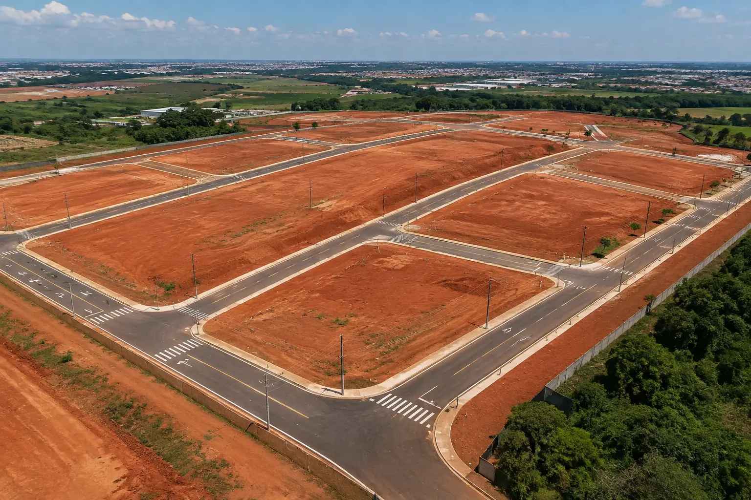 Loteamento Aurora Sumaré — vista aérea das ruas asfaltadas e lotes demarcados em Sumaré/SP