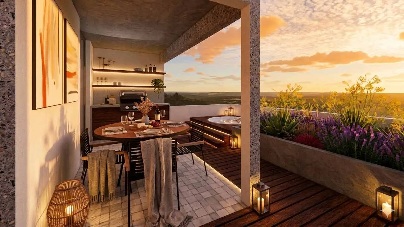 Vem Viver Jundiaí — varanda gourmet com vista para a região de Jundiaí/SP