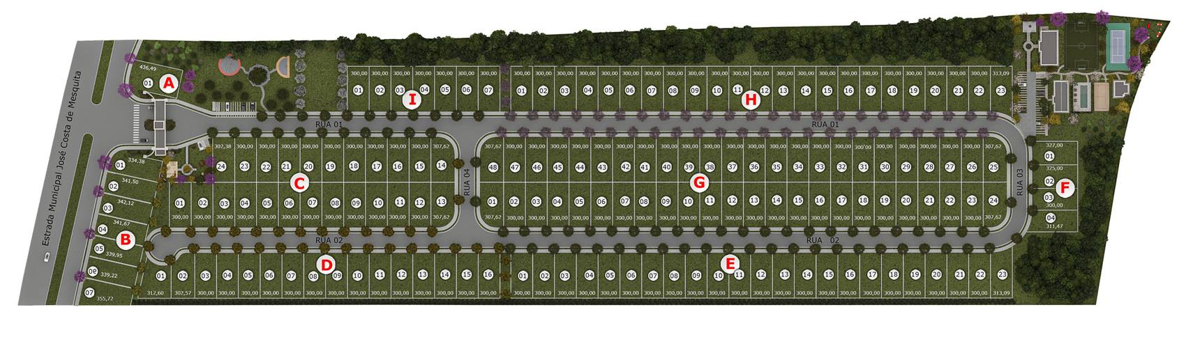 Implantação completa do Terras de São Bento Indaiatuba com lotes planos, ruas asfaltadas e áreas verdes