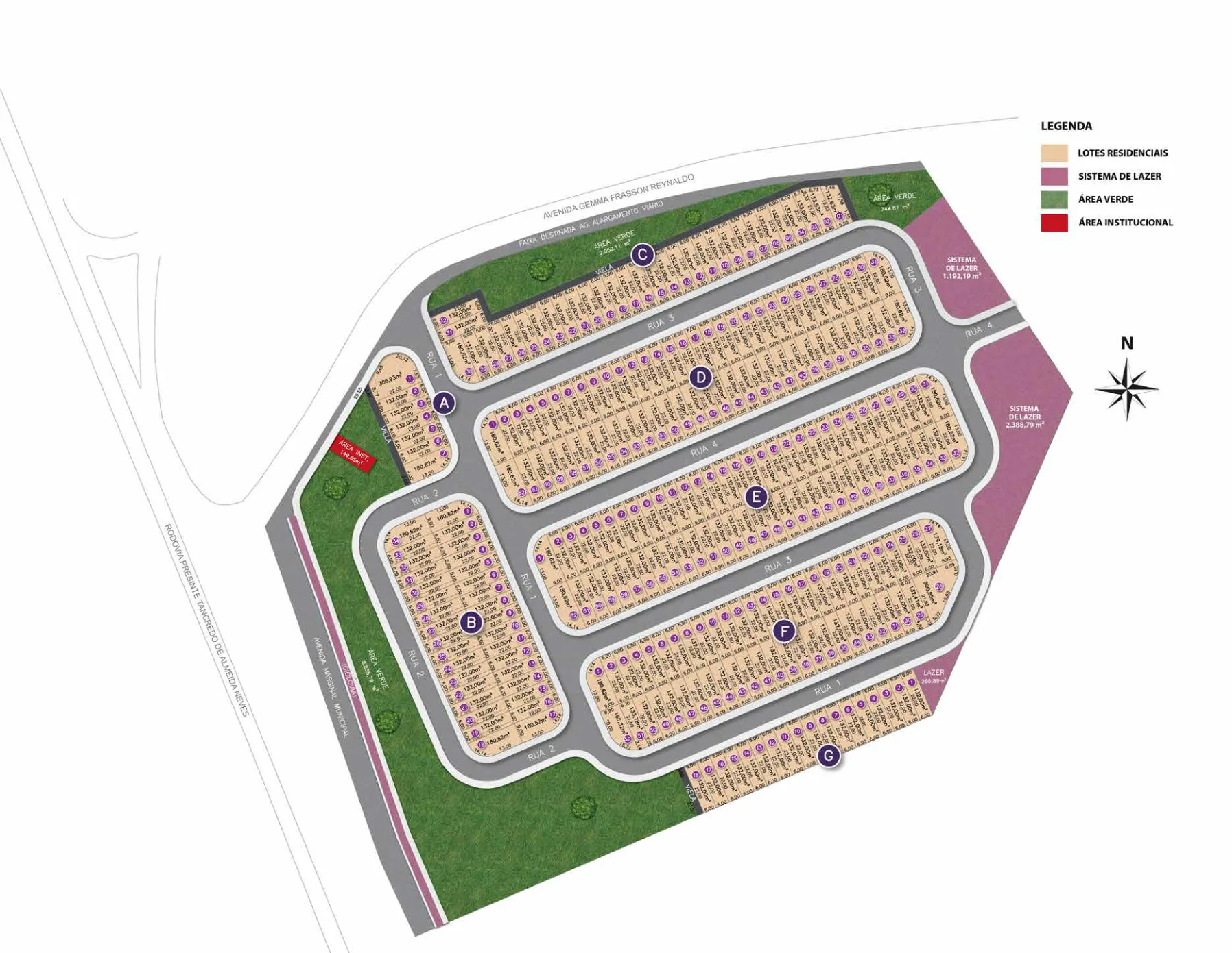 Vem Viver Jundiaí — mapa de implantação dos lotes no Bairro do Castanho, Jundiaí/SP