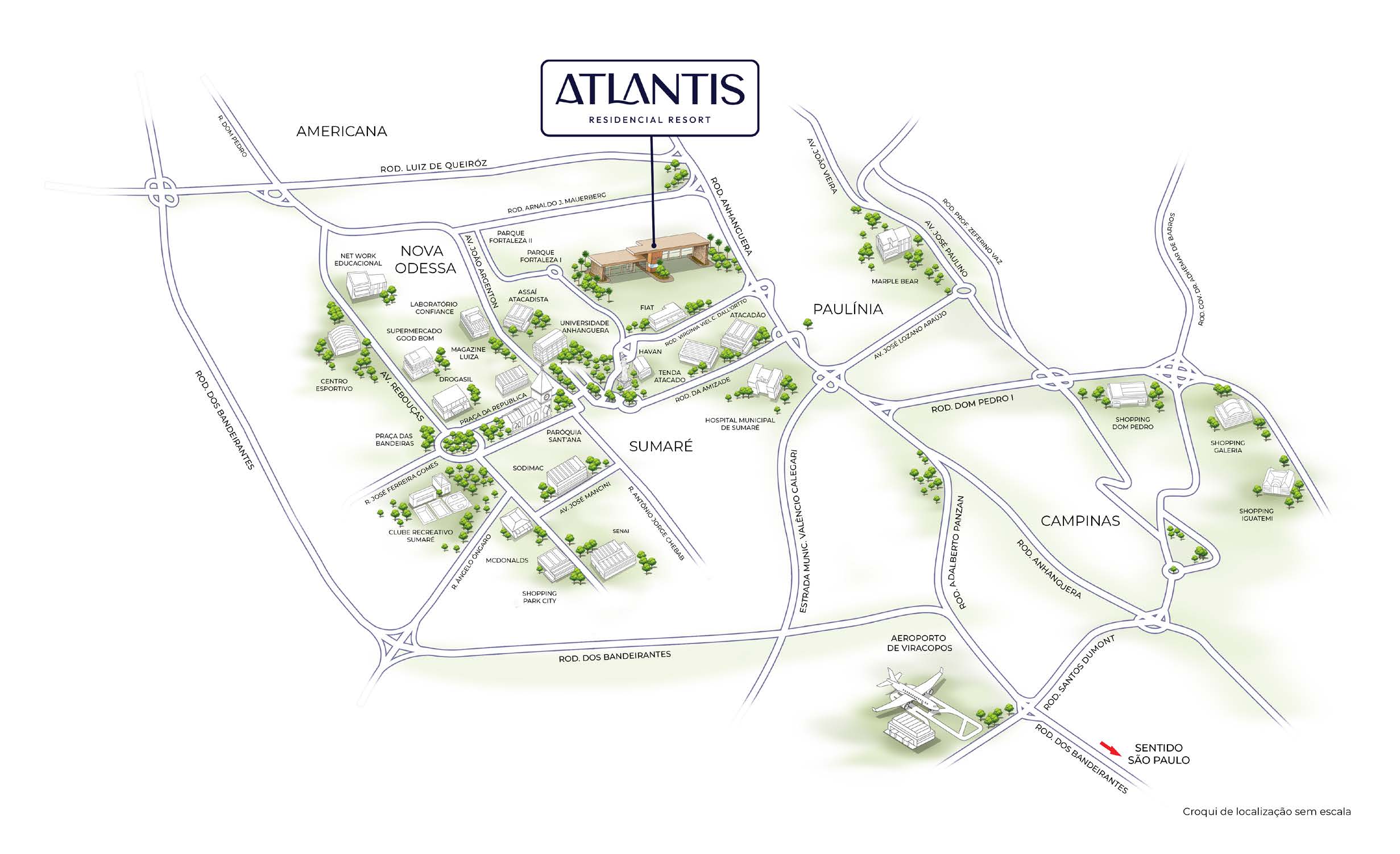 Mapa de localização do Atlantis Residencial Resort em Nova Odessa SP