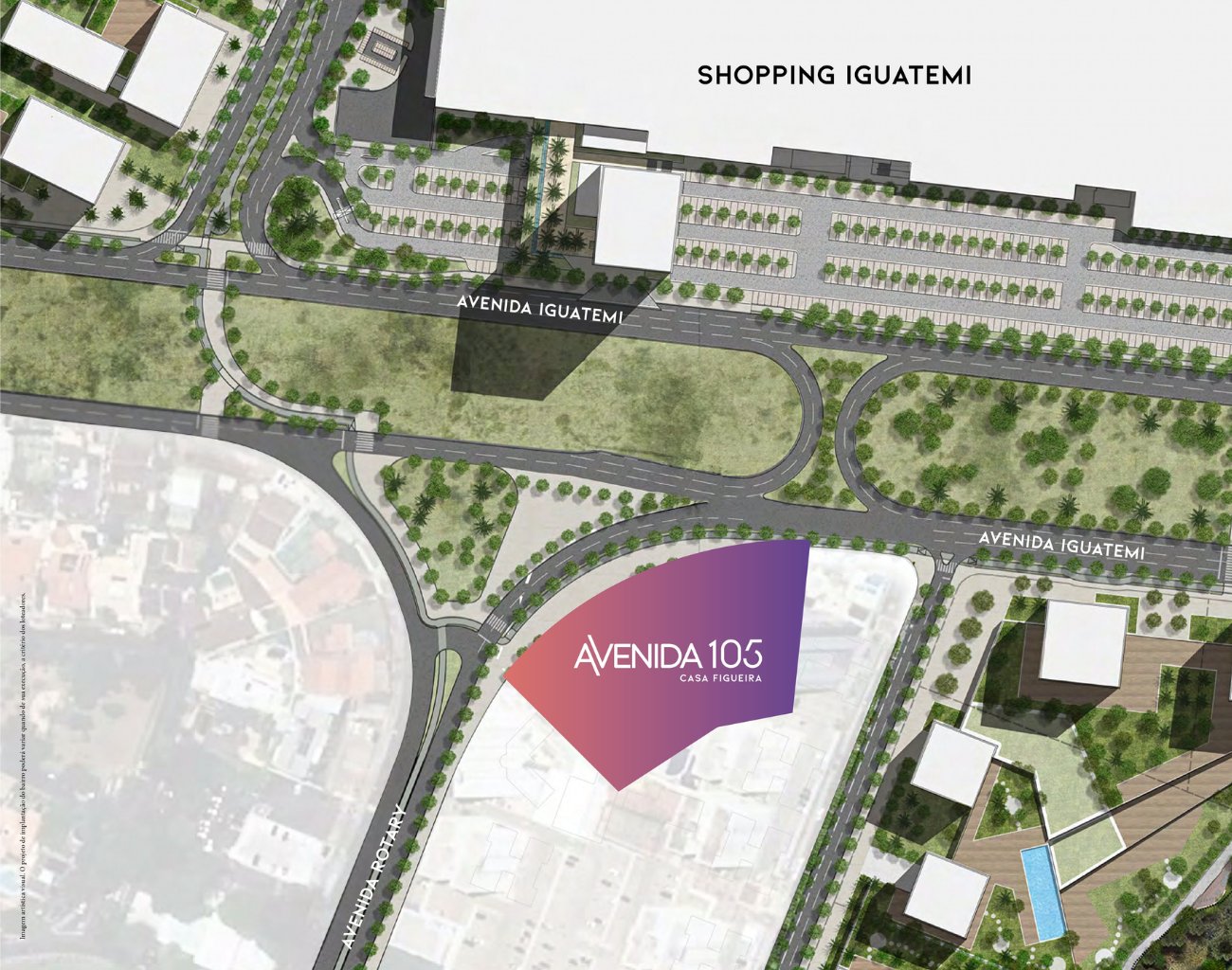 Avenida 105 Casa Figueira Campinas — localização ao lado do Iguatemi Avenida 105 Casa Figueira Campinas — mapa da localização em frente ao Shopping Iguatemi Campinas, em Campinas/SP