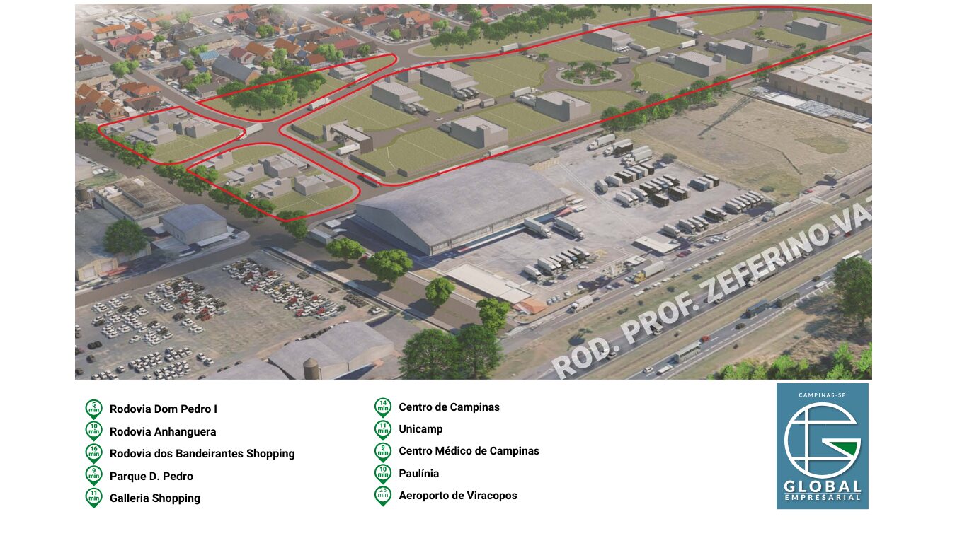 Global Empresarial — Loteamento Industrial e Comercial em Campinas/SP: acesso facilitado às rodovias Anhanguera, Bandeirantes e Dom Pedro I.