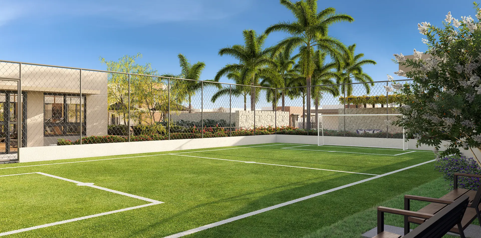 Campo de futebol interno do condomínio Residencial Maziero