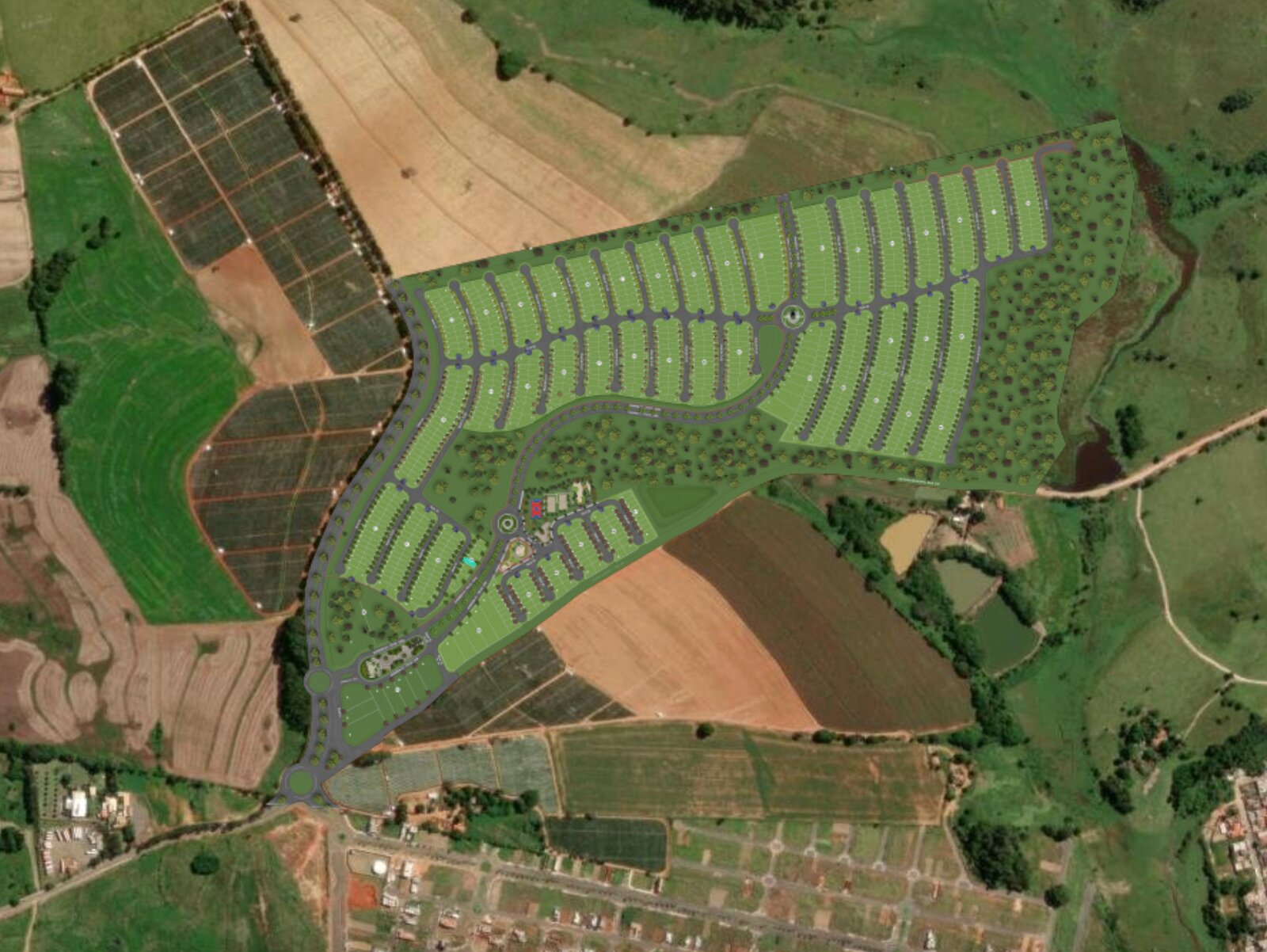 Parque dos Pinheiros, Monte Mor/SP — planta de implantação do loteamento planejado com quadras, alamedas e área de lazer.