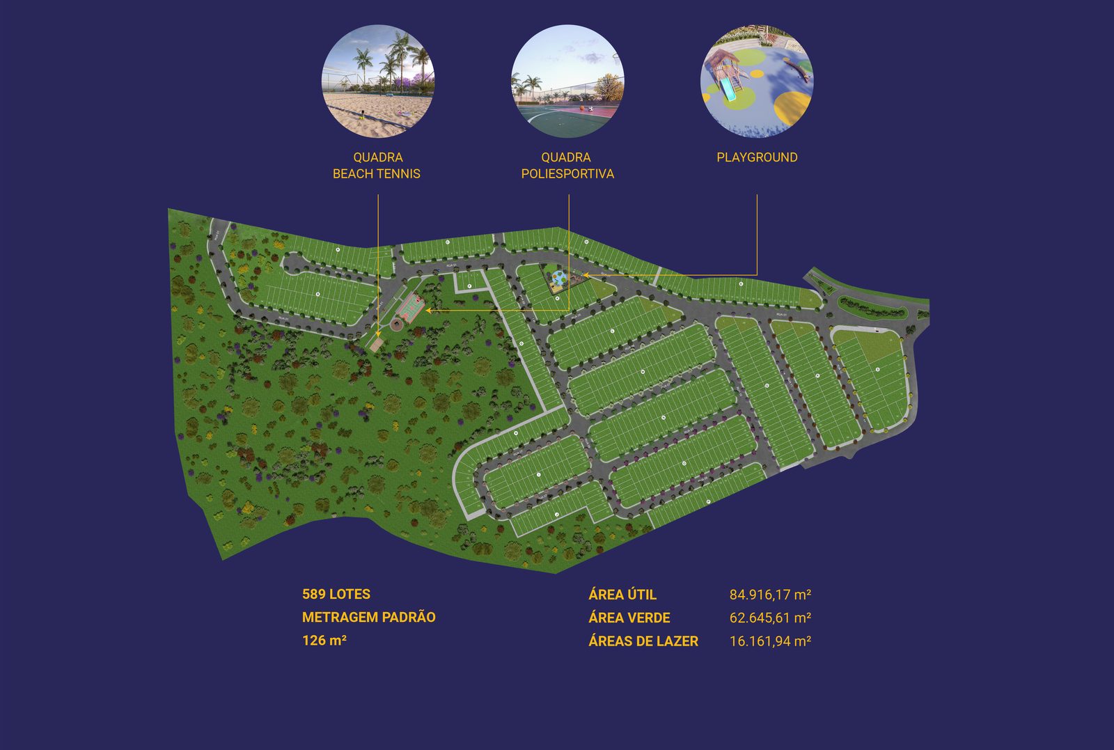 Recanto das Uvas Jundiaí — masterplan do loteamento com quadras, lotes, áreas verdes e área de lazer, em Jundiaí/SP