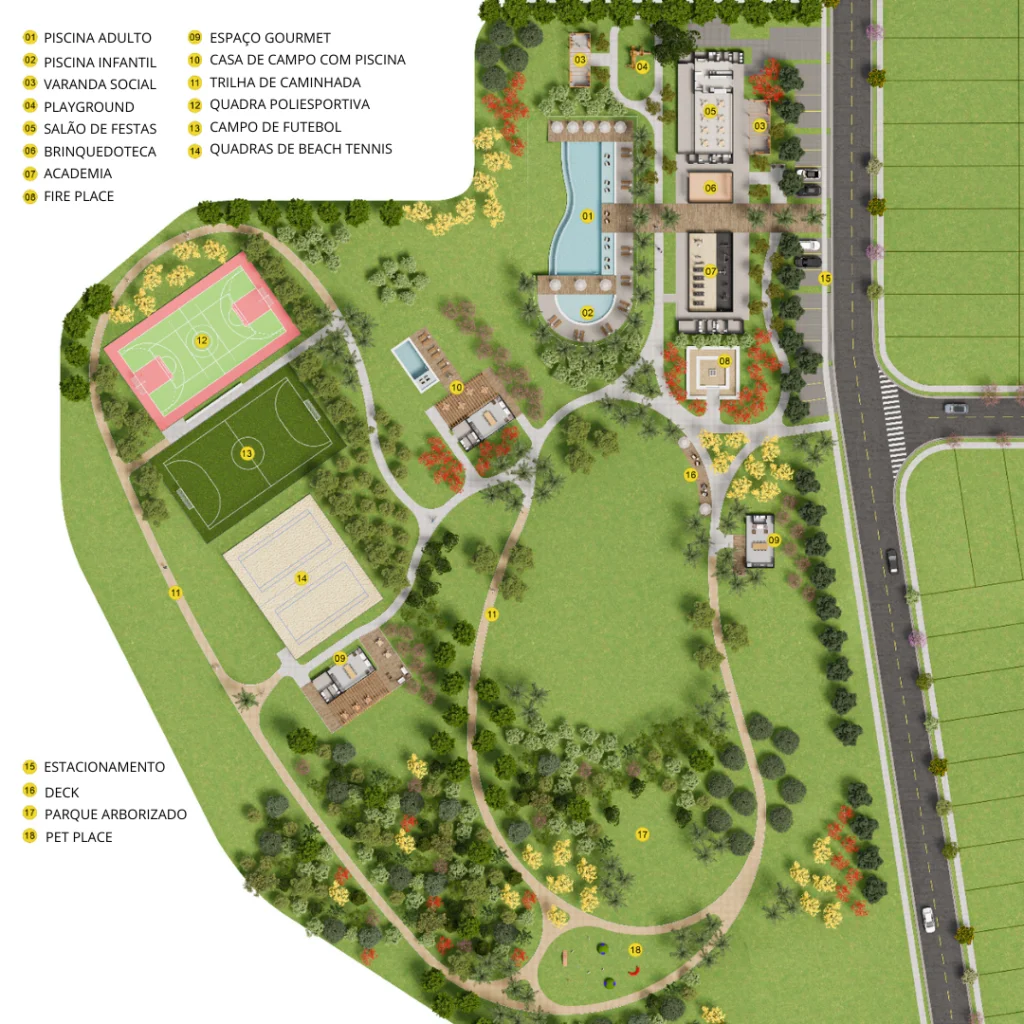 Planta do clube do Residencial Reserva do Rio em Cosmópolis