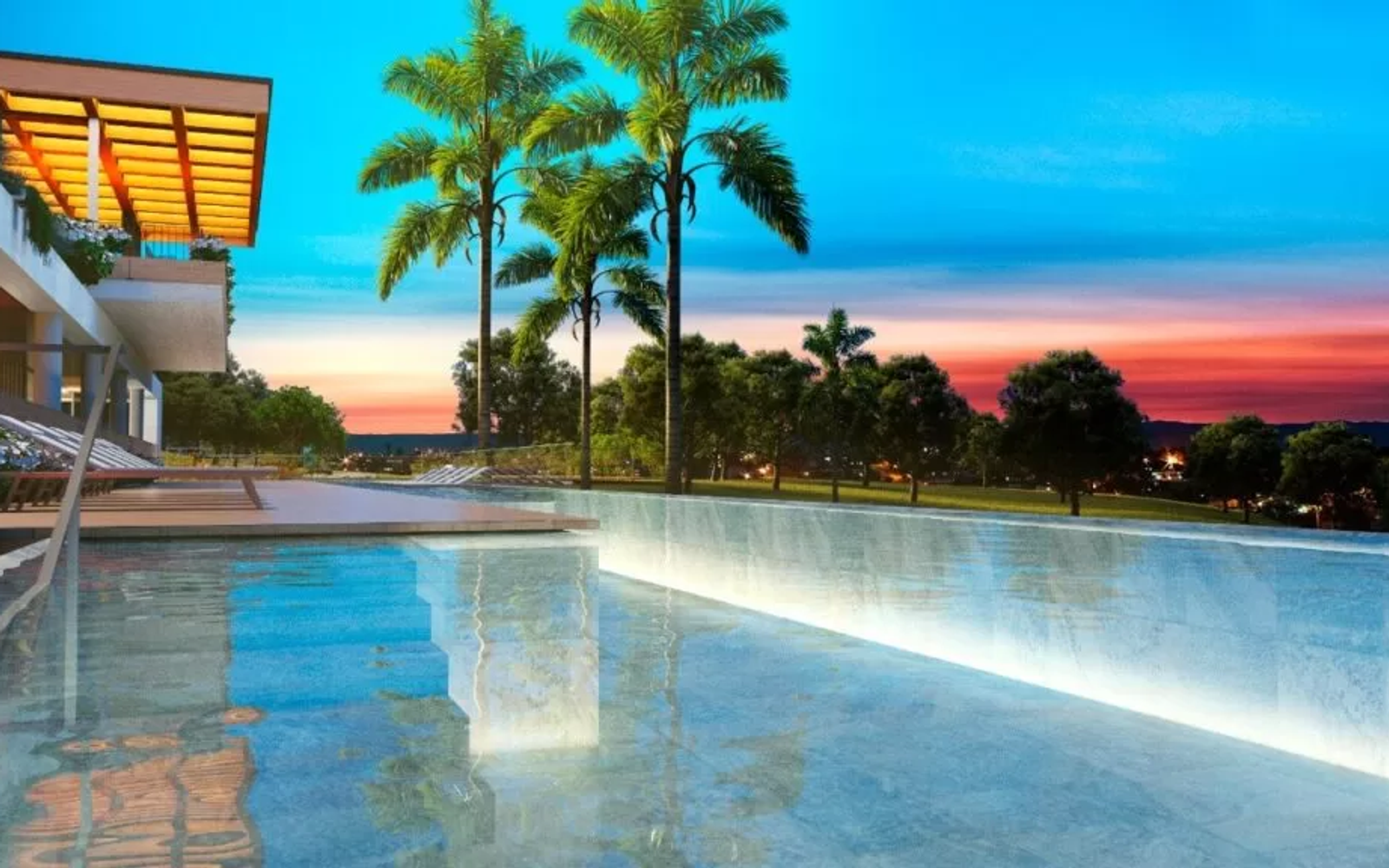 Clube exclusivo do Serena Campinas com piscina com raia e deck molhado.