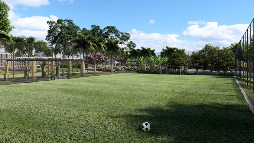 Terras da Fazenda Paulínia — minicampo de futebol gramado do loteamento fechado em Paulínia/SP