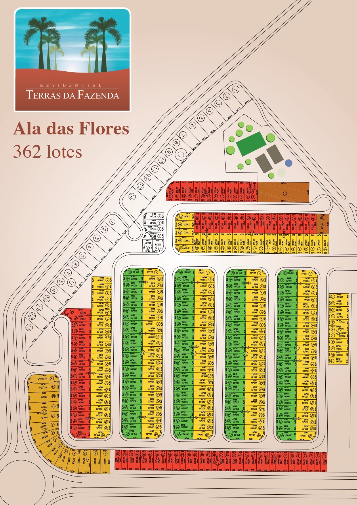 Terras da Fazenda Paulínia — mapa de implantação da Ala das Flores com 362 lotes do condomínio em Paulínia/SP